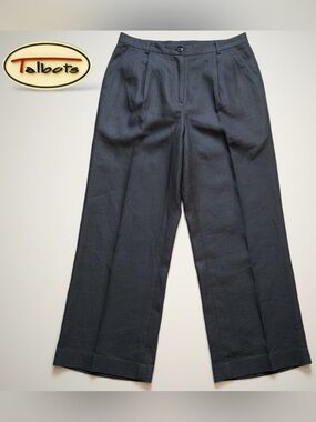 VTG Talbots Linen Pants Classic Fit Irish Wide Leg Black Lined Slacks | Sz 14W